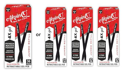 AKVINQ® 4X Gel Retractable Gel Pen | 0.7mm Medium Point | Black Gel Ink Pens | Pack of 36 Pens | Premium Matte Finish | Jumbo Refill | Bulk Pack for Journaling, Writing, Note-Taking, Office Supplies - size: 1 Count (Pack of 36)
