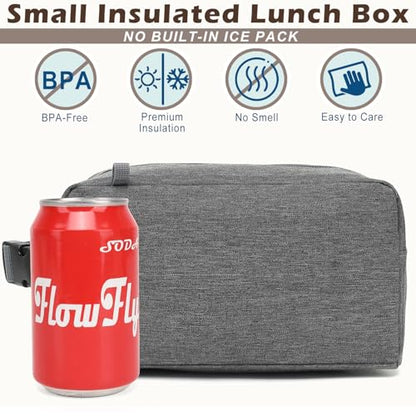 FlowFly Small Insulated Lunch box Portable Soft Bag Mini Cooler Thermal Meal Tote Kit with Buckle for Work, GreyWithBuckle - color: GreyWithBuckle