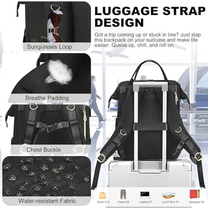 AIJIEKE Lunch Backpack for Women, 15.6 Laptop Backpack, Lunch Box, Black | Water resistant computer bag with insulated leakproof cooler. Travel meal prep backpack for nurse, teacher, college commute - color: Black