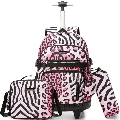 Rolling Backpacks for Kids Backpack for Girls with Lunch Bag Pencil Case 16.5" Kids Backpack with Wheels Roller Backpacks for Girls - color: Heifenaixin