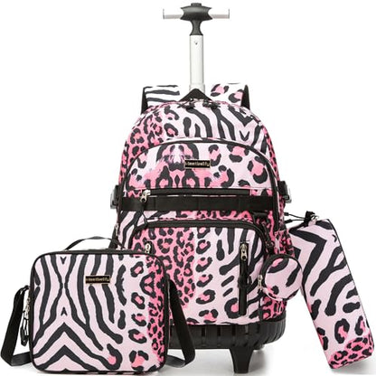 Rolling Backpacks for Kids Backpack for Girls with Lunch Bag Pencil Case 16.5" Kids Backpack with Wheels Roller Backpacks for Girls - color: Heifenaixin