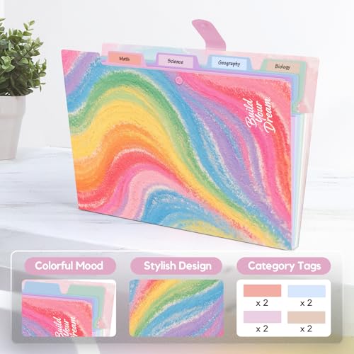 Cute Expanding File Folder - 5 Pockets Accordion Document Organizer, Waterproof Poly Plastic, A4/Letter Size for School Office Home - Rainbow - style: Rainbow