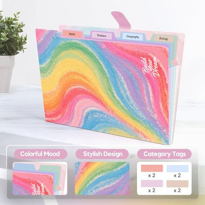 Cute Expanding File Folder - 5 Pockets Accordion Document Organizer, Waterproof Poly Plastic, A4/Letter Size for School Office Home - Rainbow - style: Rainbow