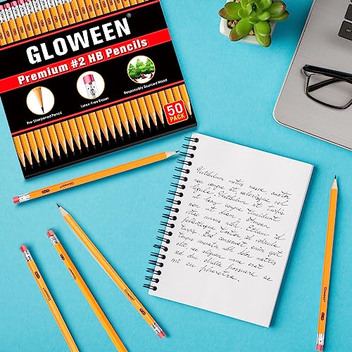 Wood-Cased #2 HB Pencils, 50 Pack Pre-sharpened Pencils for Writing/Drawing/Sketching, Bulk Pack for Office School Classroom Supplies