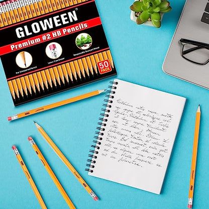 Wood-Cased #2 HB Pencils, 50 Pack Pre-sharpened Pencils for Writing/Drawing/Sketching, Bulk Pack for Office School Classroom Supplies