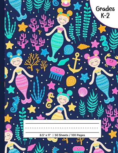 Primary Composition Notebook: Mermaid Print Cover - Journal and Drawing Book for Girls | Kindergarten Grades K-2 Handwriting Practice Paper