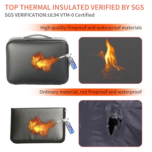Fireproof Safe Document File Organizer Box, 5200°F Portable File Organizer with Lock,Hard Case Highly Flame-Resistant Fire Proof Waterproof File Bag with Lock, Fire Safe Home Valuables Storage