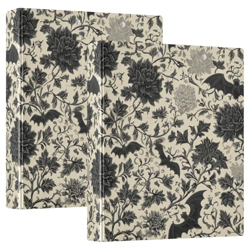 Goth Bat Round Ring Binders Floral (9) 1.5 Inch 3 Ring Binder with Clipboard Holds 200 Sheets Office Home School - color: Multicolored 22