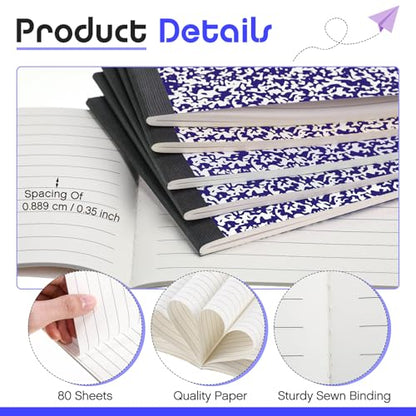Fainne 30 Pack Composition Notebooks Half Size 4-7/8 x 7-1/2 Inches Wide Ruled Half Page Composition Notebook for Journal School Classroom Supplies 40 Sheet(Blue,Snowflake Style) - color: Blue, style: Snowflake Style
