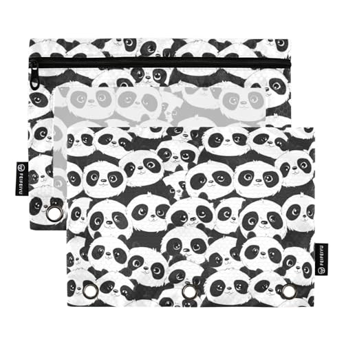 Binder Pouches,Panda Head Pencil Pouch for 3 Ring Binder 2 Pack Clear Pencil Bag with Zipper for Office School Supplies - color: Multicolored 14