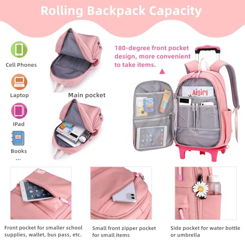 Rolling Backpack,Backpack with Wheels,Kids Roller Backpack for Girls Boys Travel Bag on Wheels Kids Trolley School Bag,Pink - color: A-pink Two Wheels, size: Two Wheels