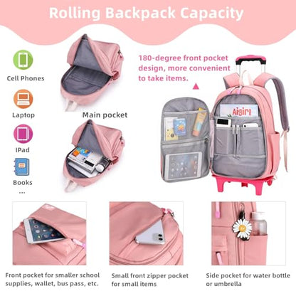 Rolling Backpack,Backpack with Wheels,Kids Roller Backpack for Girls Boys Travel Bag on Wheels Kids Trolley School Bag,Pink - color: A-pink Two Wheels, size: Two Wheels
