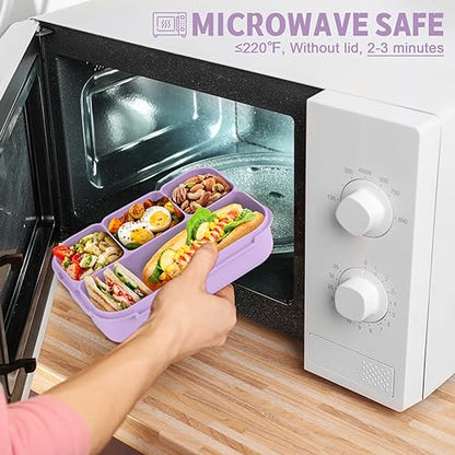 Bento Box Adult Lunch Box, Lunch Containers for Kids Girls Boys with 4 Compartments, Lunchable Food Container with Utensils, Sauce Jar, Muffin Liners, 40 Oz/5 Cup, Microwave Safe, Lavender - color: Lavender