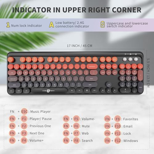 Wireless Keyboard and Mouse Combo, 2.4GHz Colorful Cute Round Keycaps Keyboard for Office Computer PC Desktops Laptop (2050-Red Black) - color: 2050-Red Black