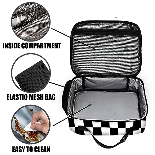 Checkered Lunch Bag Reusable Insulated Lunch Box Keep Food Cooler Thermal Lunch Tote for Women Men - color: Checkerboard grid