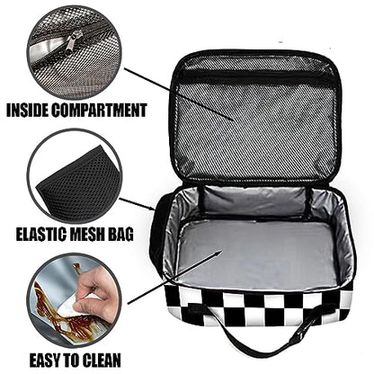 Checkered Lunch Bag Reusable Insulated Lunch Box Keep Food Cooler Thermal Lunch Tote for Women Men - color: Checkerboard grid