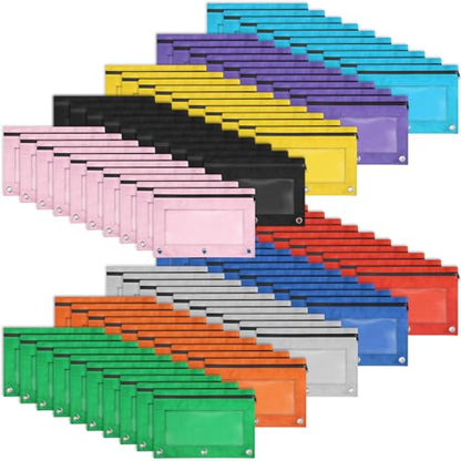 100 Pack 10 Colors Pencil Pouch for 3 Ring Binder,Binder Pencil Pouch | Clear Window Pencil Case Binder, Durable Zipper Pencil Pouch, Pencil Pouches Bulk Pencil Bags for School and Office Supplies