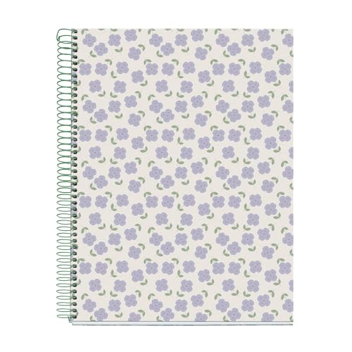 Miquel Rius M Fashion 4 Subject Notebook, Lined 11" x 8.5" Heavyweight Paper, 120 Sheets (Subjects Separated by color), 3 Hole Punched, Micro-Perforated, Violets Cover