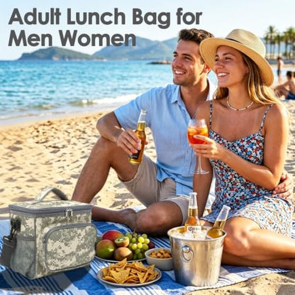 FlowFly Insulated Reusable Lunch Bag Adult Large Lunch Box for Women and Men with Adjustable Shoulder Strap,Front Zipper Pocket and Dual Large Mesh Side Pockets,DigitalCamo - color: DigitalCamo