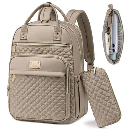Tealari Laptop Backpack for Women,15.6 Inch Laptop Backpack for Work,Water Resistant Travel Backpack,College Bookbag with Wallet (Khaki) - color: Khaki
