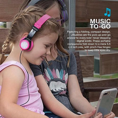 JLab JBuddies Folding Kids Wired Headphones with Volume limiting and Noise Isolation, Pink - color: Black/Pink, style: Folding