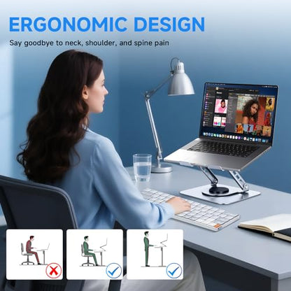 Leeboom Ergonomic Laptop Stand for Desk, 360° Rotating Aluminum Laptop Riser, Adjustable Notebook Holder for MacBook Air/Pro, Dell, HP, Lenovo (10–15.6", Silver) – Not for Gaming Laptops - color: light silver