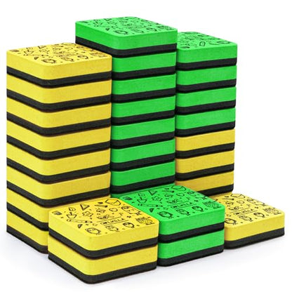 OWLKELA 30Pcs Dry Erase Erasers, Magnetic Whiteboard Eraser, Mini Whiteboard Cleaning Pads for Classroom, Office and Home, Green&Yellow - color: Green & Yellow, size: 30 Pcs