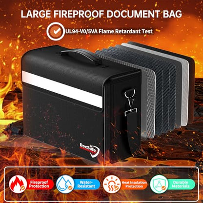 DocSafe Fireproof Document Bag with Multiple Pockets,5200°F Large (17”x12.5”x7.2”) File Organizer Fireproof Waterproof Bag Important Document Holder Home Office Portable Filing Storage for Valuables - style: 17x12.5x7.2”+silver Reflective Strip