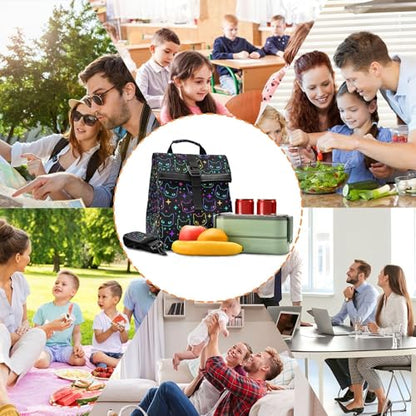 MNSRUU Insulated Lunch Bags Women Men Aldults, Colorful Neon Cat Heads Portable Reusable Thermal Meal Tote Cooler Bag Organizer, Adjustable Shoulder Strap, Handle - color: Halloween Theme 089
