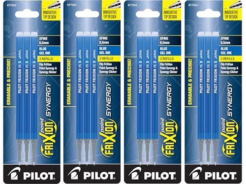 Pilot FriXion Point Erasable Gel Ink Refills, Extra Fine Point, 0.5mm, Blue Ink, 12 Refills