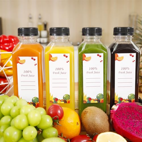 OBKJJ 80pcs 16oz Pcs Juice Bottles, Juice Bottle with Caps Reusable Empty Clear Bottles with Label, Funnel, Brush Bulk Beverage Containers for Juicing, Drinking, Smoothie and Other Beverages (16oz) - size: 16oz