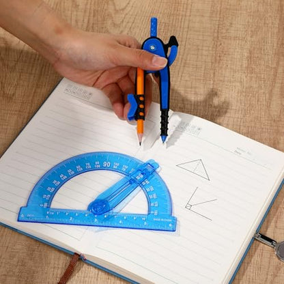 Zonon 2 Pcs Student Protractor and Compass, Student Geometry Math Set Drawing Compass and 180 Degree 6 Inch Protractor with Swing Arm for Drawing Measuring School Office (Deep Blue) - color: Deep Blue
