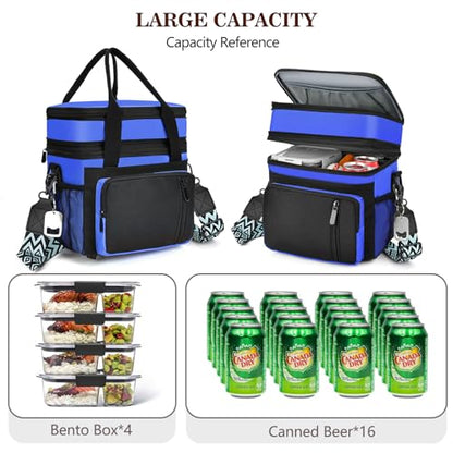 LOKASS Lunch Box for Women/Men-16L-Insulated Lunch Bag, Expandable Double-layer Leakproof Cooler Bag with Upgrade Adjustable Shoulder Strap Ideal for Work/Travel/Picnics（Sapphire Blue） - color: Sapphire Blue