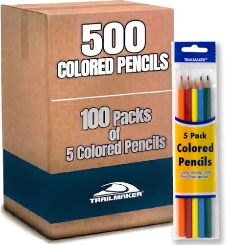 Trail maker (500 Count Colored Pencils for Classrooms, Teachers, Artists & Kids – Colored Pencil Set, 100 Packs of 5 Pencils for School Supplies, Drawing, Coloring Books & Art Projects - color: 500 Count