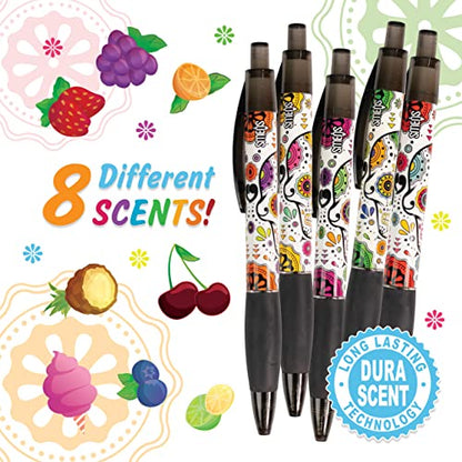 Sugar Skull Smens - Patented Gourmet Scented Pens, Black Ink, Medium Point - 8 Count - color: Sugar Skull (8 Count)