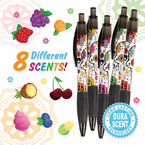Sugar Skull Smens (2 Pack) - Scented Pens, Black Ink, Medium Point - 8 Count - color: Sugar Skull (2 Pack of 8 Count)