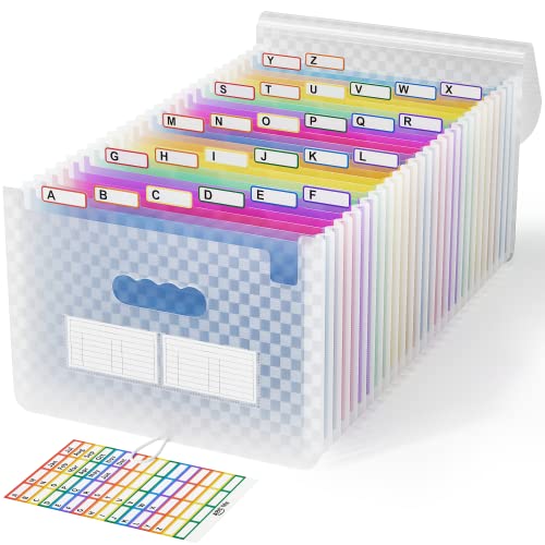 ABC life 26 Pockets Accordion File Organizer, Expanding File Folder, Portable Monthly Paper Bill Tax Receipt Organizer, Letter A4 Size Document Organizer with Labels - Blue - color: Blue