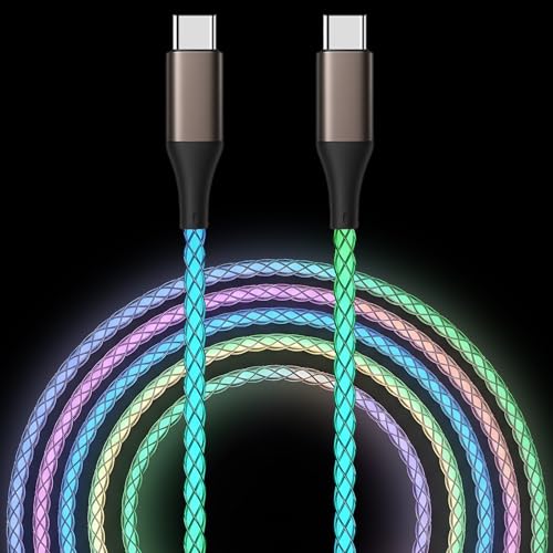 USB C to USB C Cable, Light up Type C Charger Cable, 60W USBC to USBC Cord, Led Type C to C Fast Charger Cord for iPhone 17/16/15/iPad MacBook,Samsung Galaxy S25 S24 S23 (Multicolored, 6FT) - color: Multicolored, size: 6FT