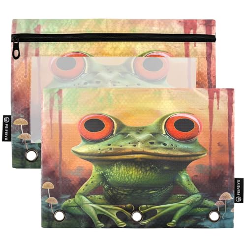 Studying 2 Pack Surrealism Red Eye Frog Art Painting 3 Ring Binder Pencil Pouch Bags,Clear Window Zipper Storage Case for Boys Girls School Office Supplies Cosmetics Organizers - color: Multi-frog