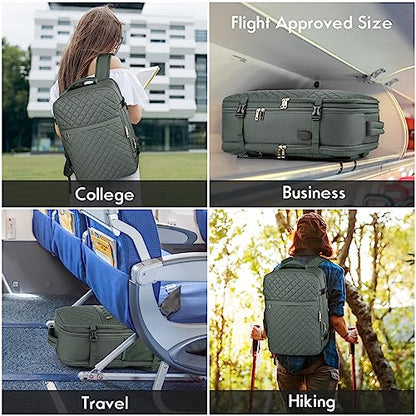 MOMUVO Large Travel Backpack Women, Flight Approved Carry On Backpack, Water Resistant Anti-Theft Large Casual Daypack Fit 17 Inch Laptop with USB Charging Port, Olive Green - color: Olive Green, size: 17.3 inch