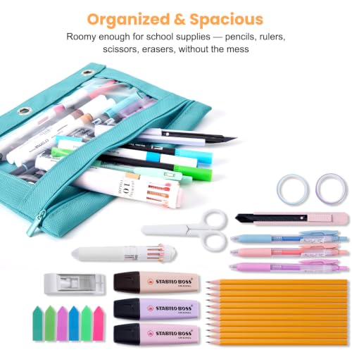 3 Ring Binder Pencil Pouch, Durable Pencil Case for School Supplies, Classroom Must Haves, 3-Hole Design Fits Binders, Zipper Closure, Ideal for Students/Back to School Teal - color: Teal