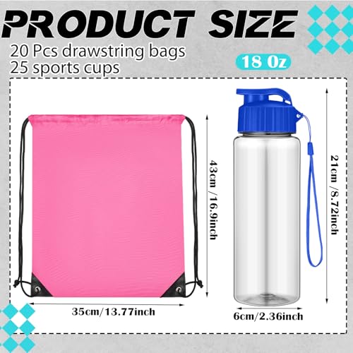 40 Pcs 17 oz Plastic Water Bottles Bulk and Drawstring Backpack Set for Back to School Gifts Reusable Flip Top Leakproof Water Bottles with Handle Adults Sports Gym Travel Outdoor(Lovely) - color: pink, green, blue, yellow