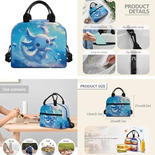 CLOHOMIN Cute Blue Axolotl Backpack with Matching Lunch Boxes 3 in 1 Book Bag and Lunch Tote & Water Bottle Bag Elementary/Middle School Bag Set Kids Bookbag Ages 8-12 Girls with Lunch Bag - color: Cute Blue Axolotl