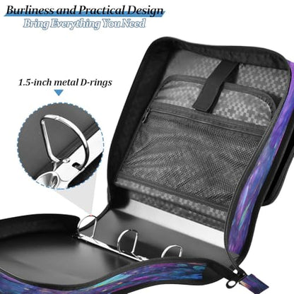 Elephant Butterfly Flowers Purple 3 Ring Zipper Binder 1.5 Inch D-Ring Binder with Zipper Multi-Pockets 500 Sheets Capacity Expanding File Folder Binders Organizer for School Office