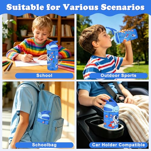 Kids Water Bottle with Straw BPA Free Kids Plastic Bottle for School Travel - color: Astronaut, size: 18.6 Ounces