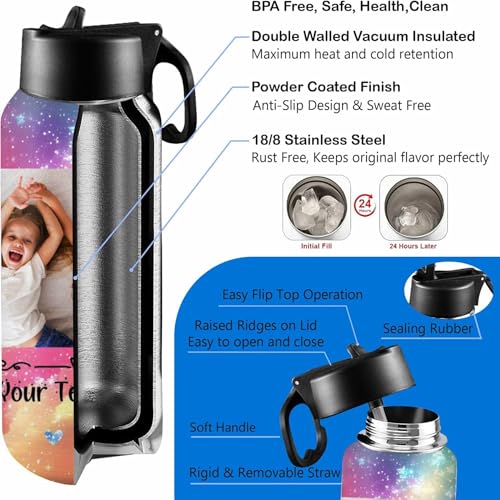 D-Story Custom Water Bottle with Straw Lid 18Oz Personalized Picture Stainless Steel Insulated Water Bottles for Boys Girls Women Men Customize Thermoses Cup Back to School Birthday Gifts - color: Design 19