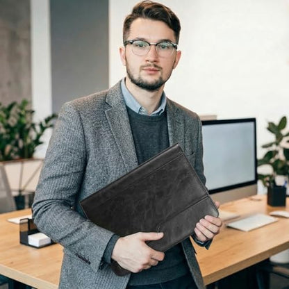 Zippered Padfolio with 3-Ring Binder & Clipboard, PU Leather Portfolio Organizer for Men Women, A4 Document Holder with Phone Pocket Pen Loops Card Slots, Professional Business Interview Folder Black - color: Black