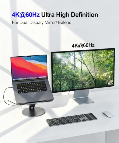 YICOSUN 6-in-1 USB C Laptop Docking Station Stand, 4K@60Hz HDMI, 100W PD, 5Gbps USB 3.0, 360° Swivel Adjustable Aluminum Laptop Stand for 10-15.6 Inch MacBook Pro Air Dell HP Lenovo Surface, Gray