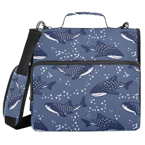 Whale Shark Binder Bag 3 Ring Zipper with Handle Shoulder Strap | for School Work Office Organizer Storage Case - color: Shark