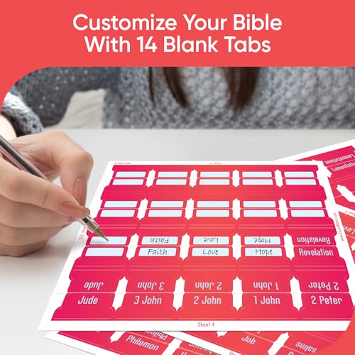 EssexWares - Berry Blaze Bible Tabs for Old and New Testament, 80 Large Print Tabs for Bible Study, Water-Resistant and Durable Index Tabs for Women and Men - 1.7" Wide - color: Berry Blaze